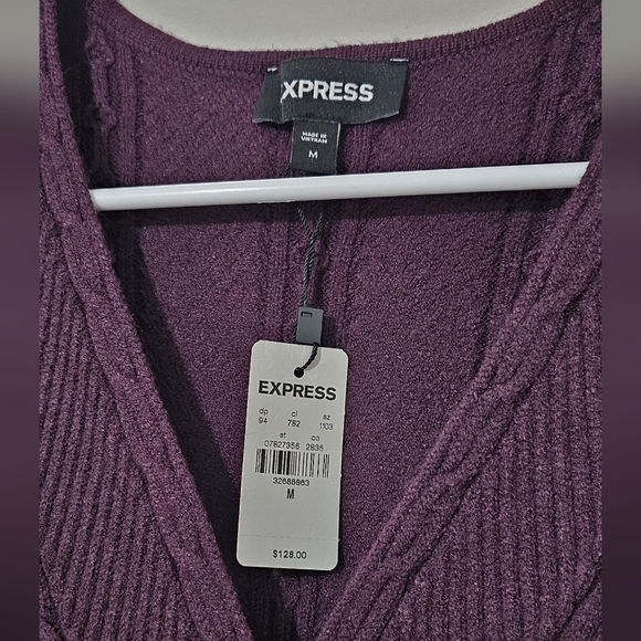 NWT Express Purple Cable Knit Faux Wrap Top Midi Sweater Dress Size M - Picture 6 of 9